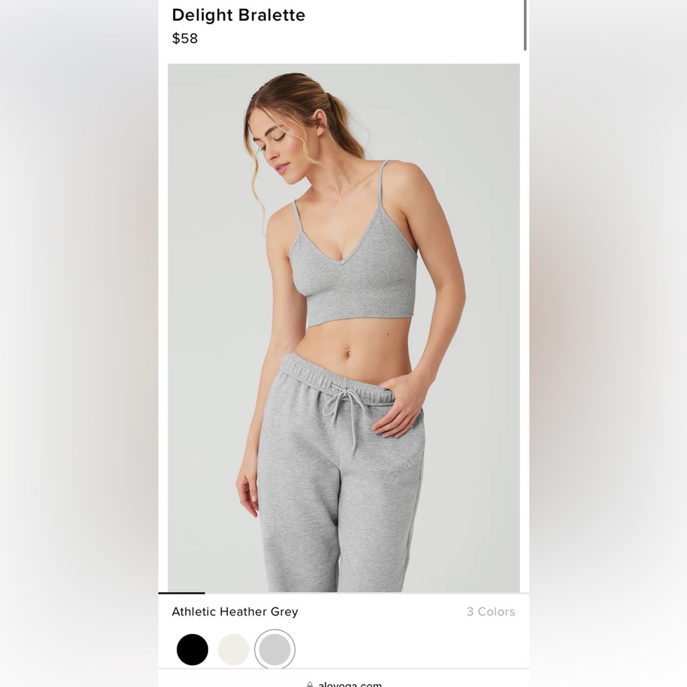 NWOT ALO yoga Delight Bralette in heather gray